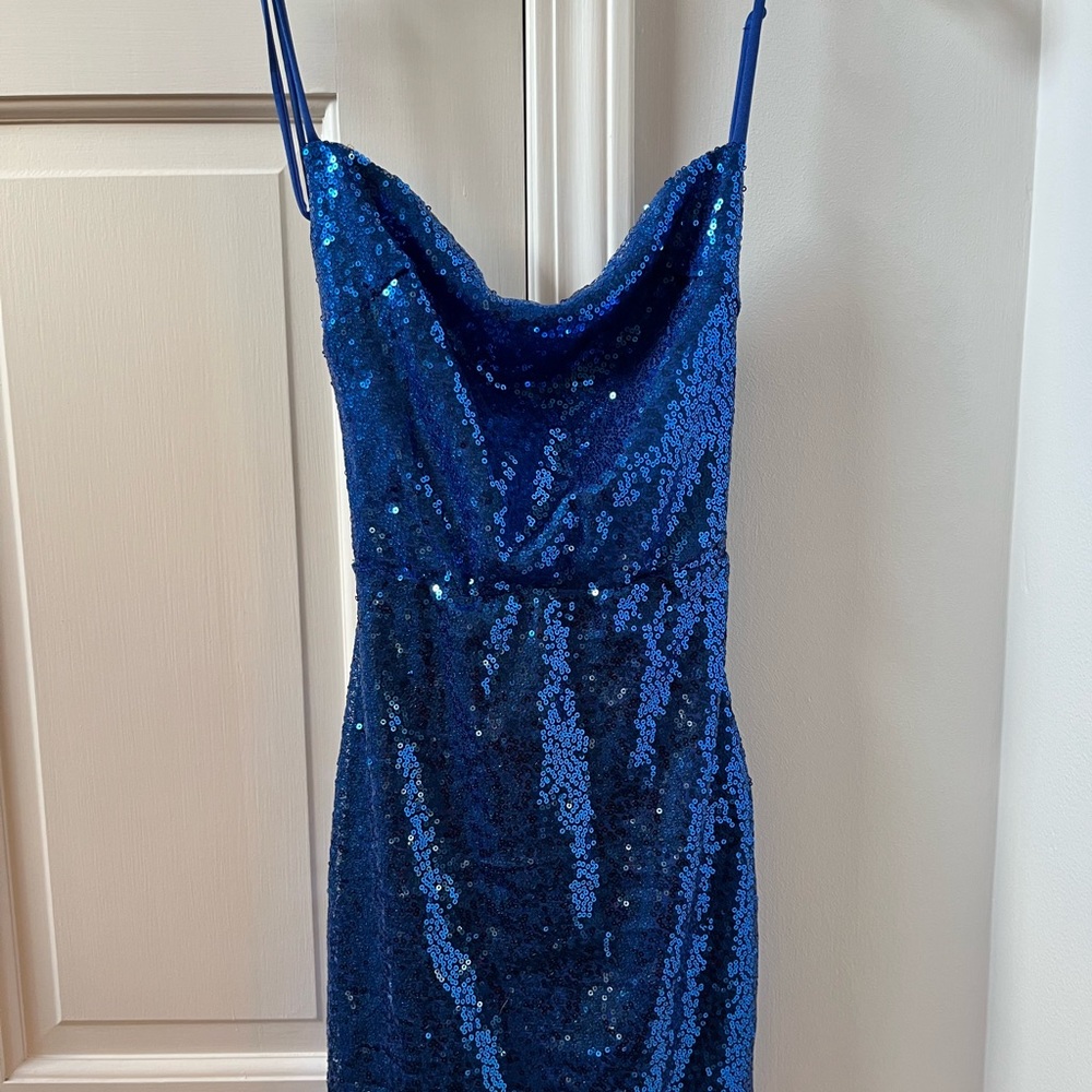 Lucy in the Sky Starstruck Strappy Dress in Lapis Blue XS